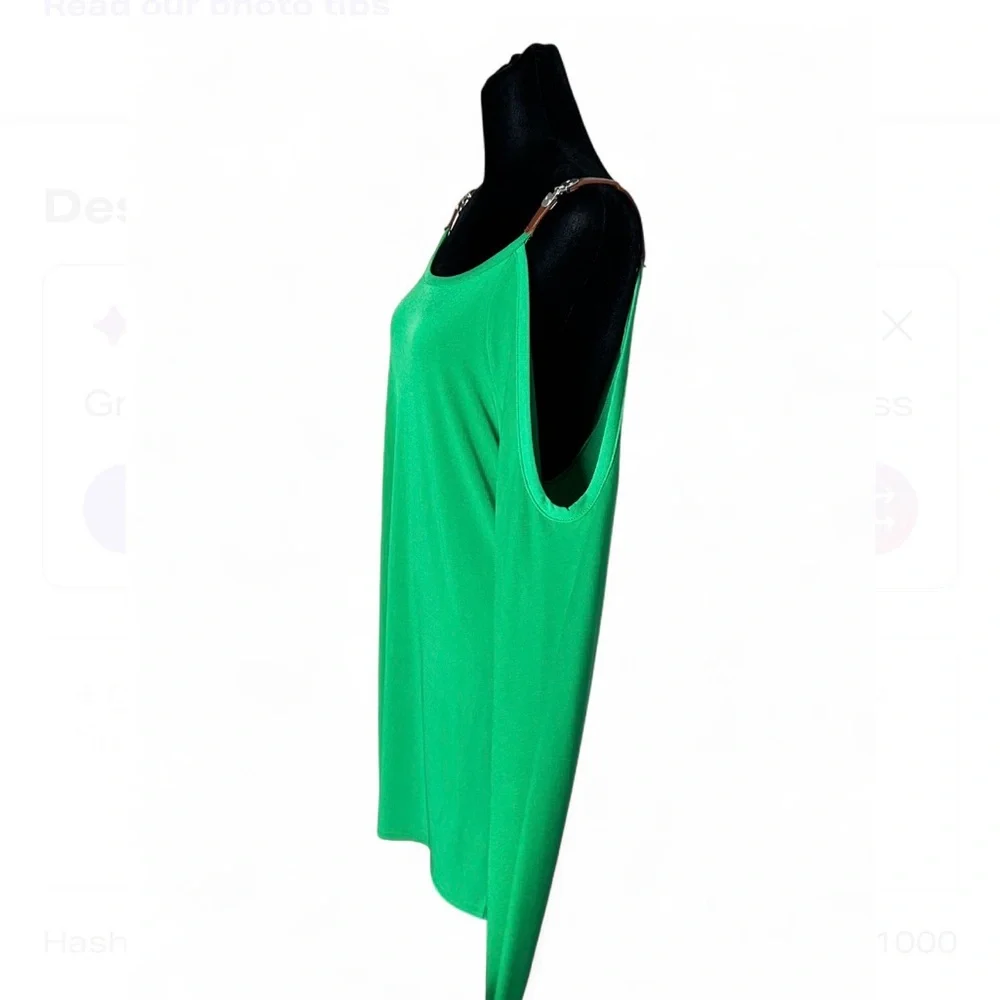 MICHAEL KORS Green Off The Shoulders Dress S, W/Leather Straps And Long Sleeves.
